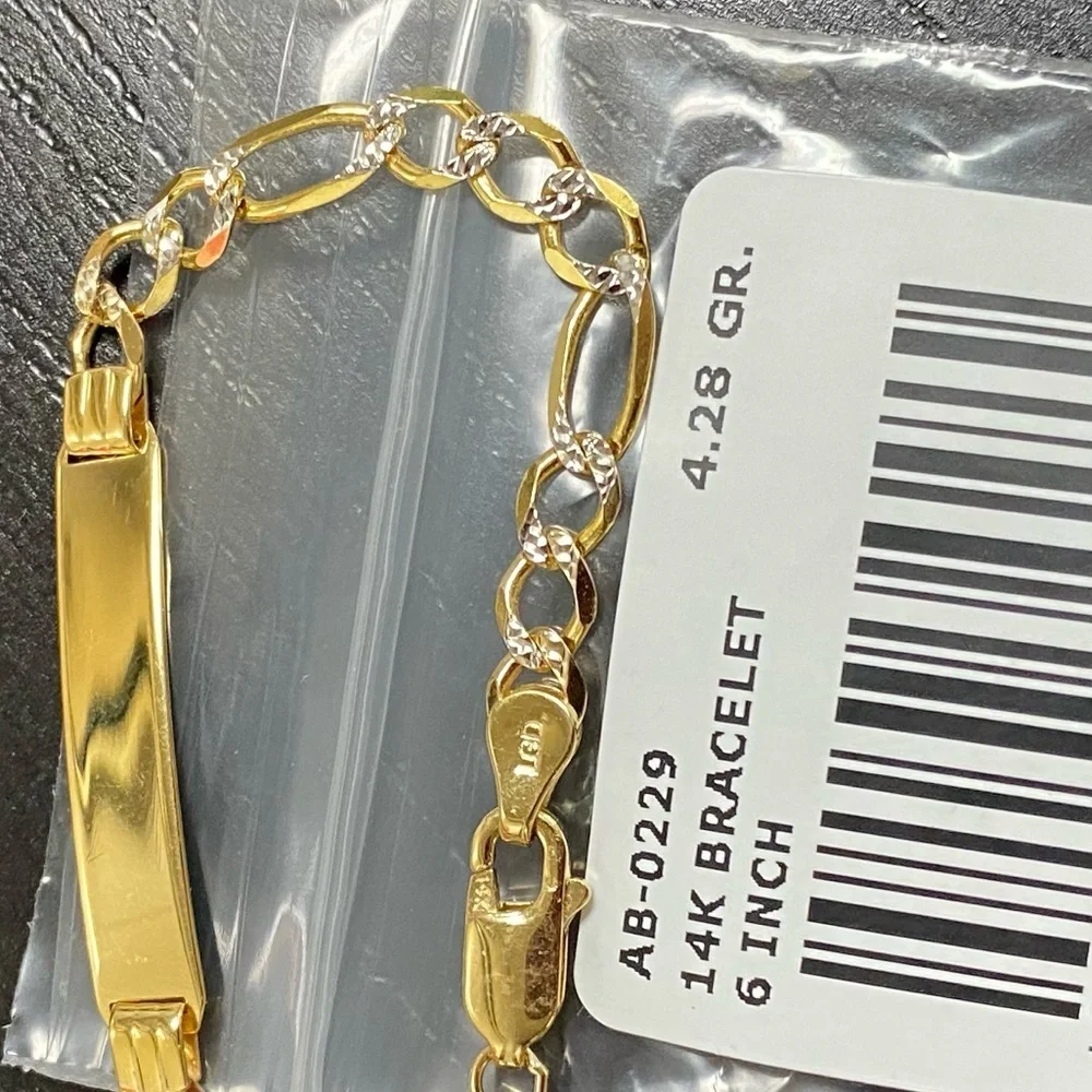 Solid 14K Yellow Gold Figaro Baby ID Bracelet 6 inches